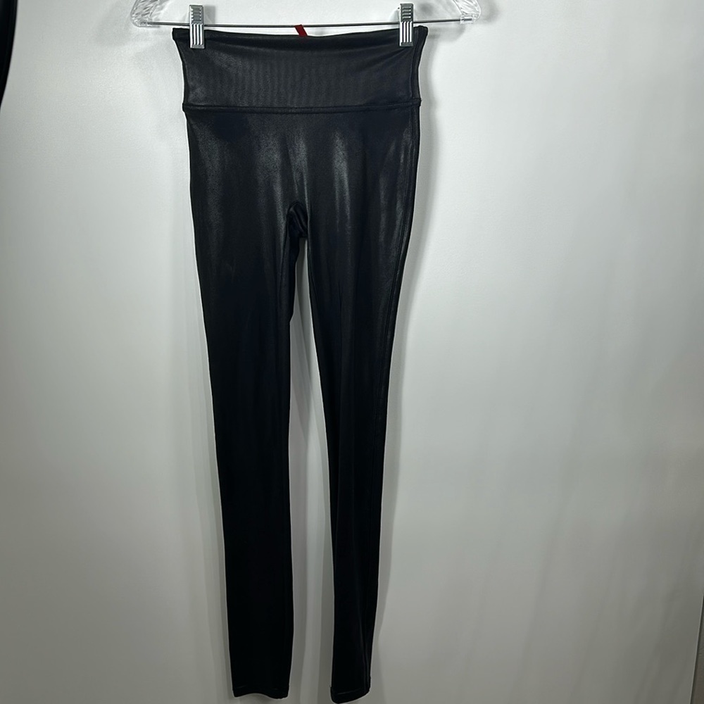 Spanx black faux leather leggings size xs